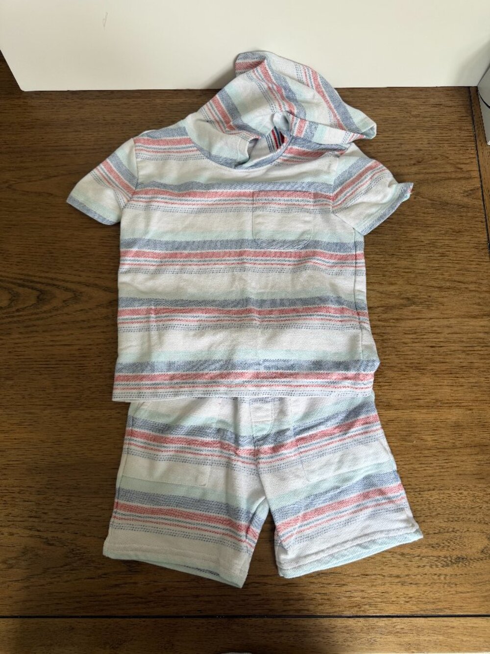 Cat & Jack Boys Striped Hooded Tee and Shorts Set - White, Blue, Coral
